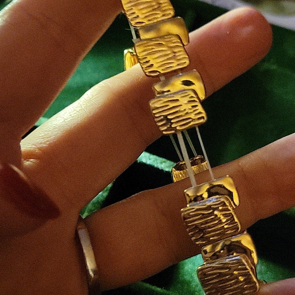 Wood Textured Look Gold Tone Stretch Bracelet 8" - Picture 3 of 4